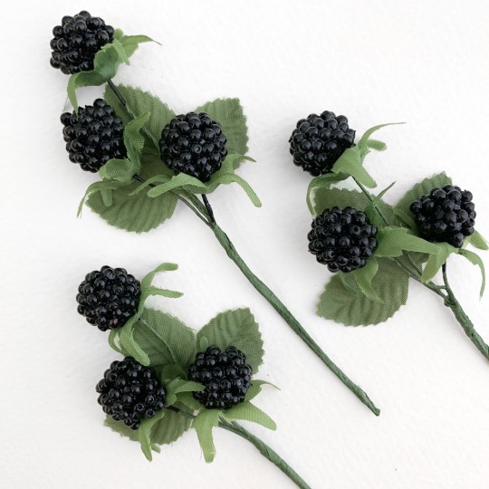 3 Black Blackberry and Leaf Picks ~ 4-1/2" Long